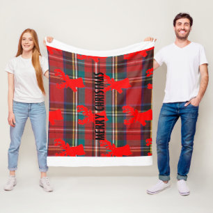 Red Tartan Kariertes Muster mit Hirsche Silhouette Fleecedecke
