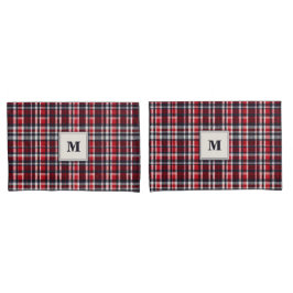 Red Tartan Karo Gemustert Elegante Mit Monogramm Kissenbezug
