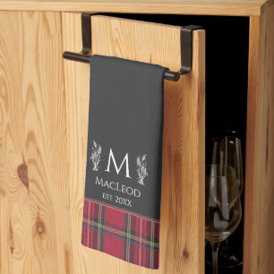 Red Tartan Personalisiert Monogram UK Black Geschirrtuch