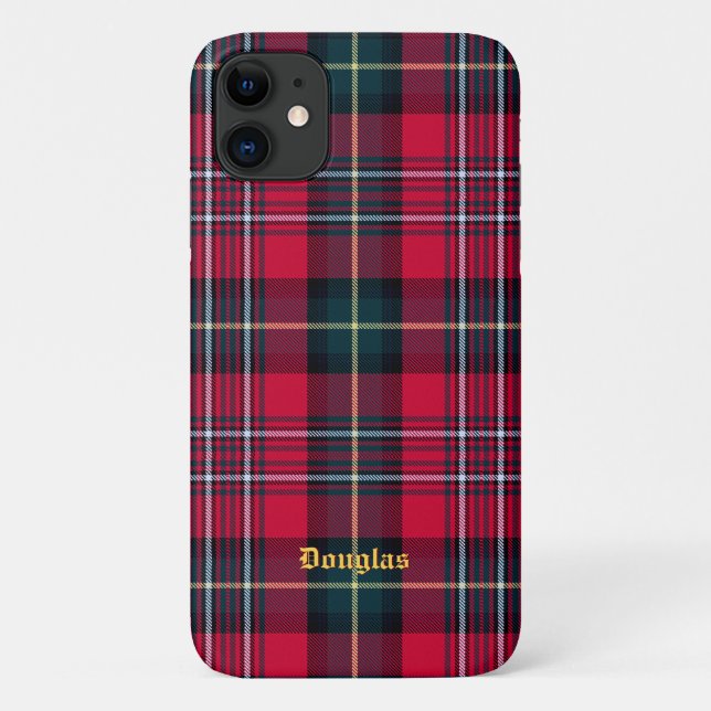 Red Tartan Phone Case mit Namen oder Initialen (Rückseite)