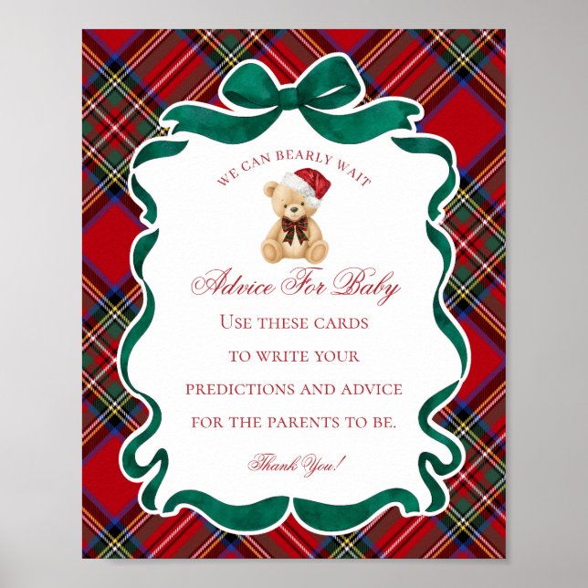 Red Tartan Plaid Christmas Bear Advice for Baby Poster (Vorne)