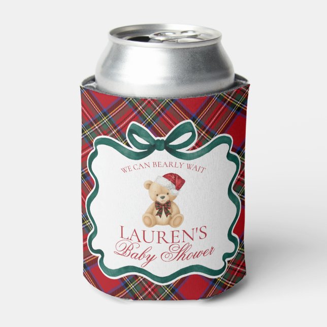 Red Tartan Plaid Christmas Bear Baby Shower Favor Dosenkühler (Kanne Vorderseite)