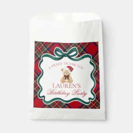 Red Tartan Plaid Christmas Bear Birthday Dessert Geschenktütchen