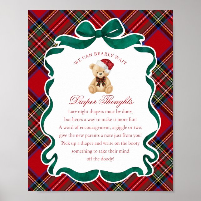 Red Tartan Plaid Christmas Bear Diaper Thoughts Poster (Vorne)