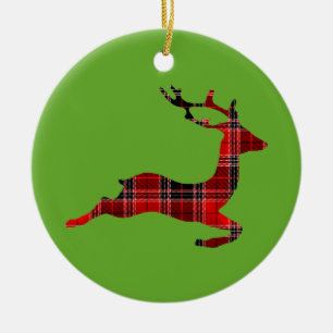 Red Tartan Rentier Schottische Weihnachten Keramik Ornament