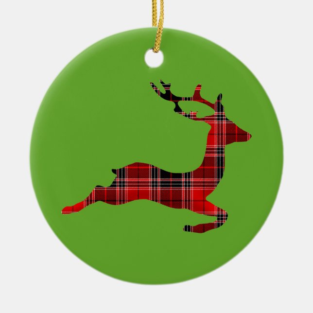Red Tartan Rentier Schottische Weihnachten Keramik Ornament (Vorne)