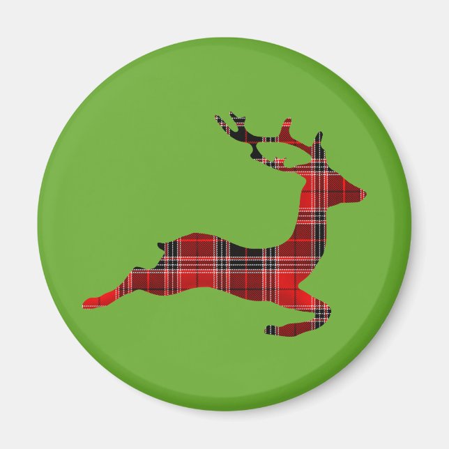 Red Tartan Rentier Schottische Weihnachten Magnet (Vorne)