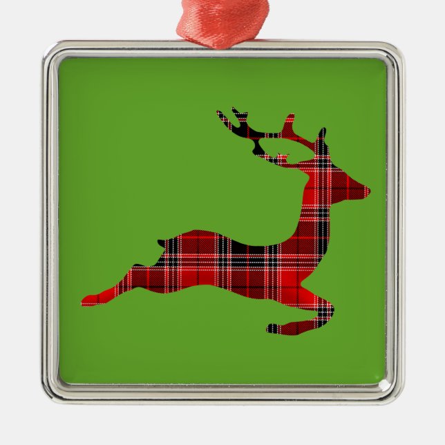 Red Tartan Rentier Schottische Weihnachten Ornament Aus Metall (Vorne)