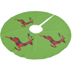 Red Tartan Rentier Schottische Weihnachten Polyester Weihnachtsbaumdecke