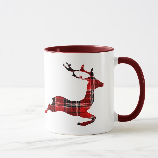 Red Tartan Rentier Schottische Weihnachten Tasse (Rechts)