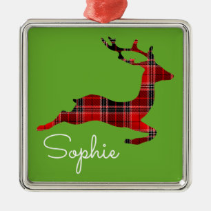 Red Tartan Rentier Schottische Weihnachtsgeschenk Ornament Aus Metall