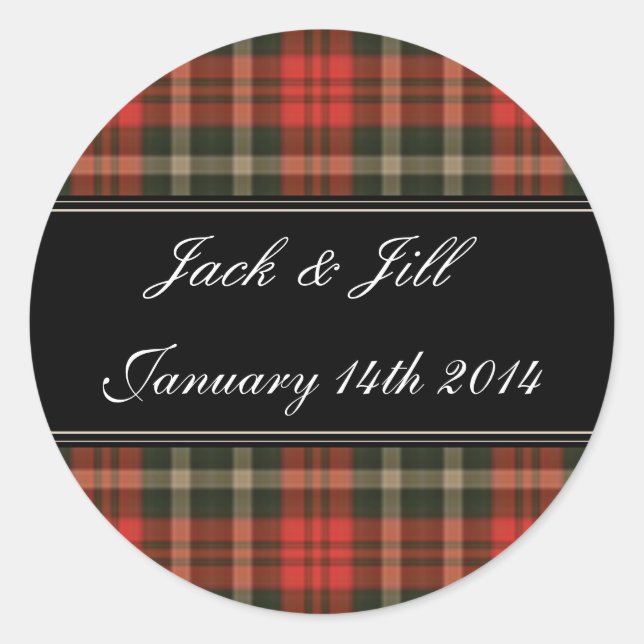 Red Tartan Scottish Wedding Date Sticker (Vorderseite)