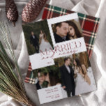 Red Tartan Verheiratet & Merry Modernes Foto neu v Feiertagskarte<br><div class="desc">Mit unserer atemberaubenden neuen Red Tartan Verheiratet und Merry Modern 4 Foto Newlywed Holiday Card präsentieren wir Ihnen ein modernes Design mit eleganter Typografie und einem hochheiratsfähigen Foto in festlichem Rot und Weiß. Die minimalistische Front wird durch ein warmes, festliches , mit einem roten und grünen Tartan auf der Rückseite...</div>