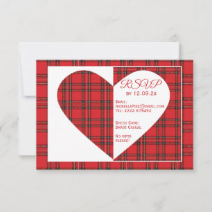 Red Tartan Wedding RSVP Information Card Karte