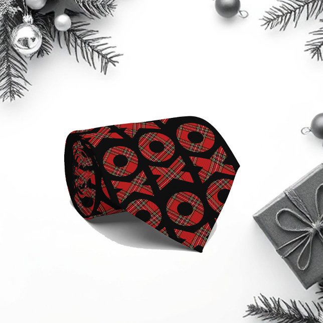 Red Tartan XOXO Muster auf schwarz Krawatte (Von Creator hochgeladen)