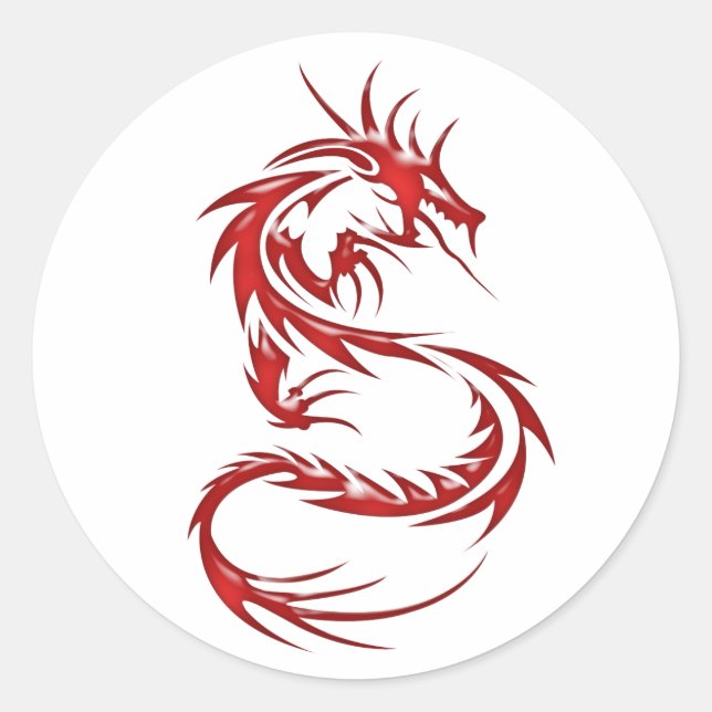 Red Tattoo Dragon Runder Aufkleber (Vorderseite)