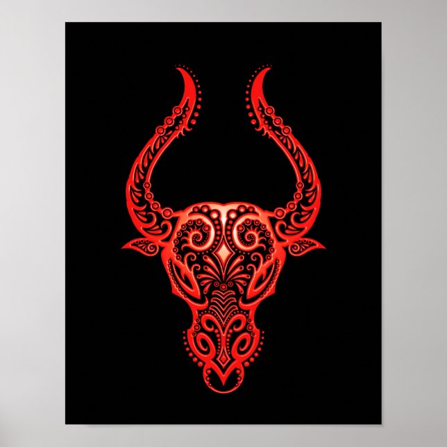 Red Taurus Zodiac auf schwarz Poster (Vorne)