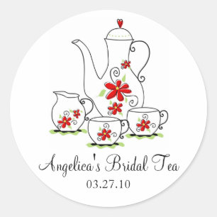 Red Tea Set Bridal Teeaufkleber Runder Aufkleber