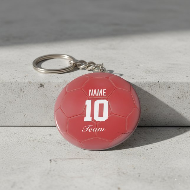 Red Team Soccer Ball Personalisierter Name Schlüsselanhänger (Von Creator hochgeladen)