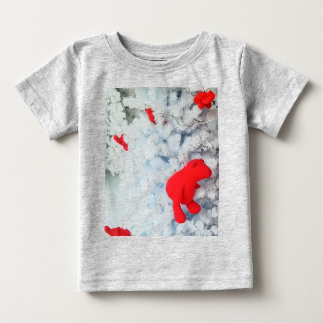 Red Teddy Bär in Christmas Tree Baby T-shirt (Vorderseite)