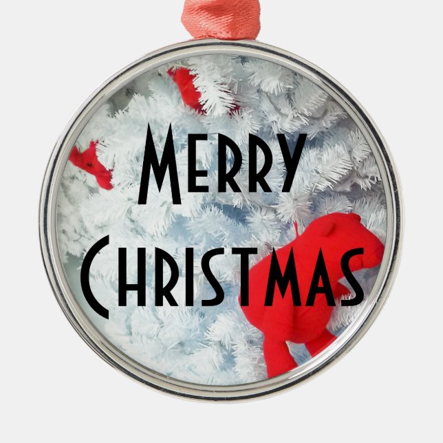 Red Teddy Bär in Christmas Tree Ornament Aus Metall (Vorne)