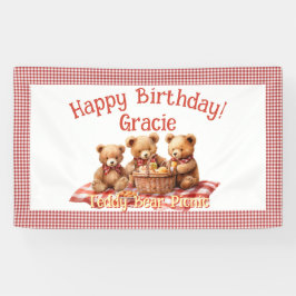 Red Teddy Bear Picnic Happy Birthday Banner