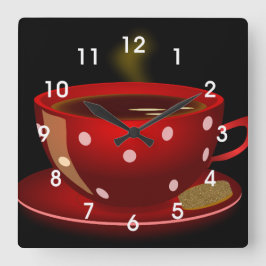 Red Tee oder Coffee Cup Kitchen Wall Clock Quadratische Wanduhr