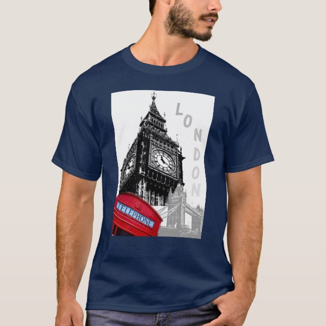 Red Telefone Box London Big Ben Clock Tower T-Shi T-Shirt (Vorderseite)