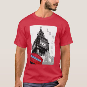 Red Telefone Box London Big Ben Clock Tower T-Shirt
