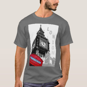 Red Telefone Box London Big Ben Clock Tower T-Shirt