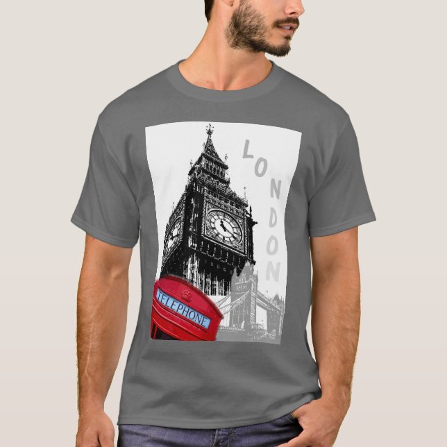 Red Telefone Box London Big Ben Clock Tower T-Shirt (Vorderseite)