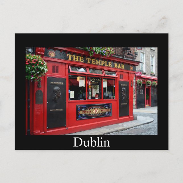 Red Temple Bar pub in Dublin Karte mit Text (Vorderseite)