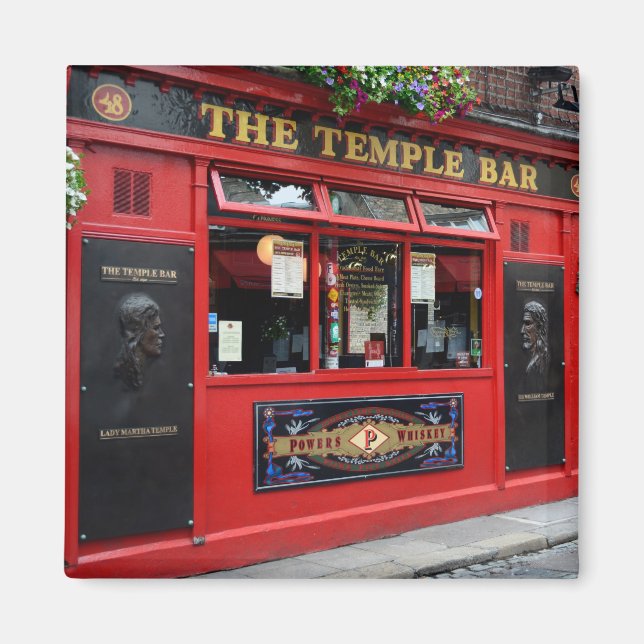 Red Temple Bar pub in Dublin quadratischer Magnet (Vorne)