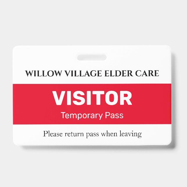 Red Temporary Visipass for Hospital Care Zuhause Ausweis (Vorderseite)