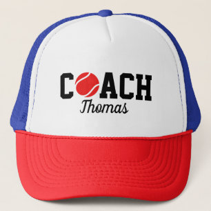 Red Tennis Ball Coach Player Name Typografie Sport Truckerkappe