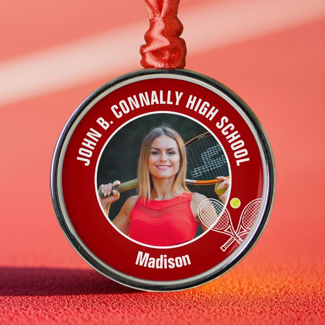 Red Tennis Player Photo High School Christmas Ornament Aus Metall (Von Creator hochgeladen)