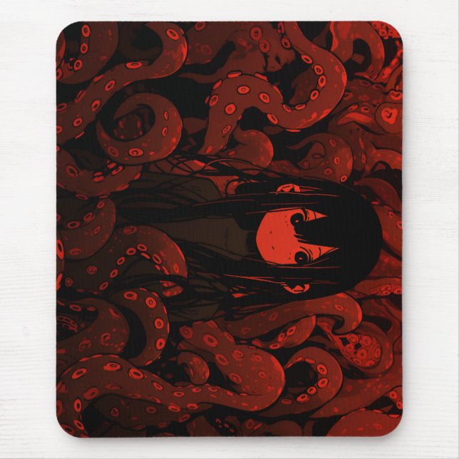 Red Tentacle Horror Anime Girl Mousepad (Vorne)