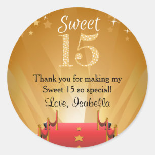 Red Tepet Hollywood Star Sweet 15 Favors Runder Aufkleber