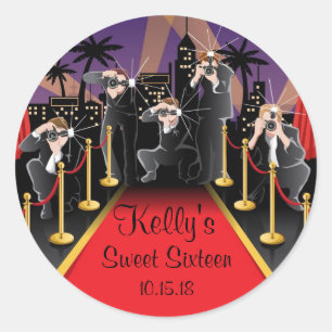 Red Tepet Hollywood Sweet 16 Gastgeschenk Labels Runder Aufkleber