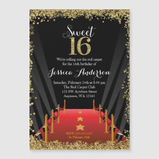 Red Teppich Hollywood Glitzer Sweet 16 Birthday Magneteinladung