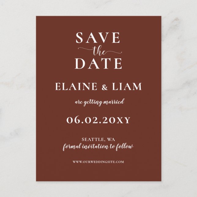 Red Terracotta Rustic Burnt Clay Save the Date Ankündigungspostkarte (Vorderseite)