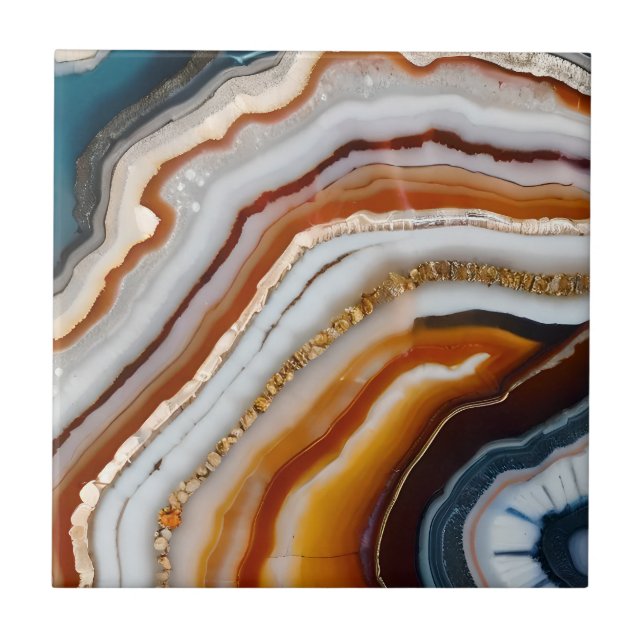 Red Terracotta White Black Blue Gold Agate Geode Fliese (Vorderseite)