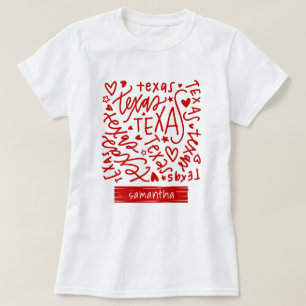 Red Texas Doodle Muster T-Shirt
