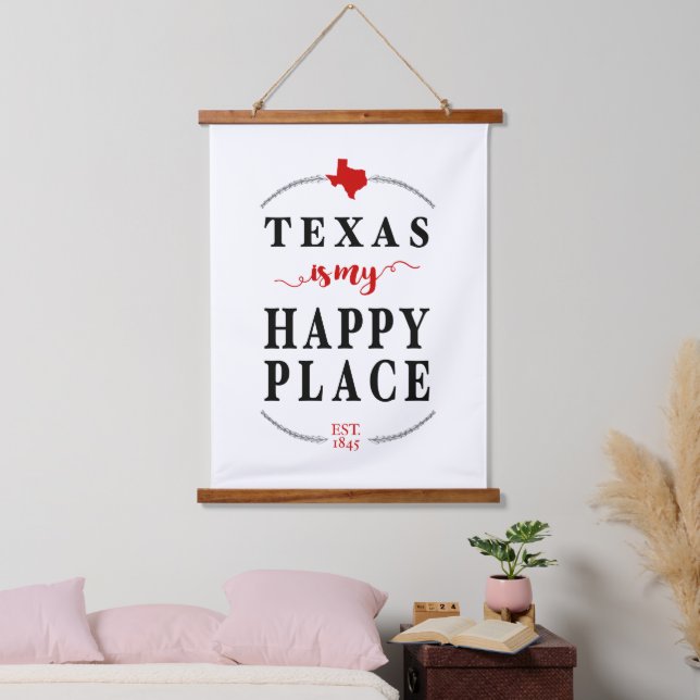 Red Texas is My Happy Place Wandteppich Mit Holzrahmen (Schlafzimmer)