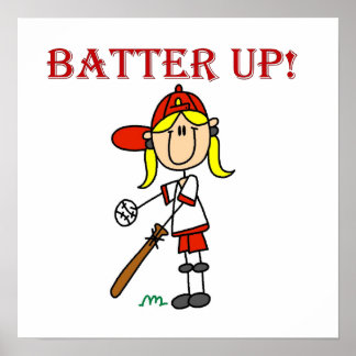 Red Text Batter Up Girls Softball Shirts und Gesch Poster