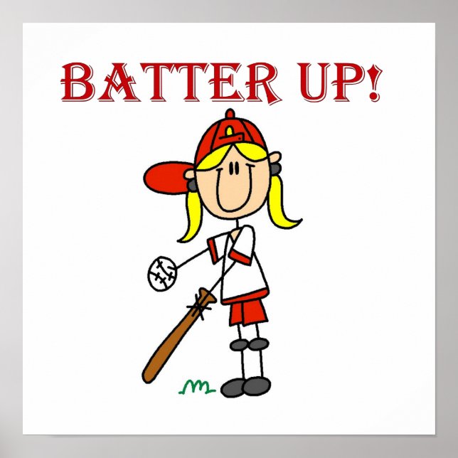 Red Text Batter Up Girls Softball Shirts und Gesch Poster (Vorne)