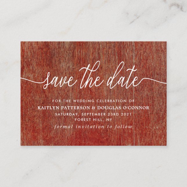 Red Textile Save the Date Begleitkarte (Vorderseite)