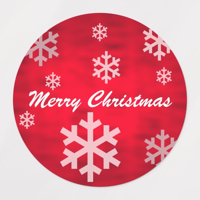Red Textured Frohe Weihnachten mit Schneeflocken Etiketten (Design 1)