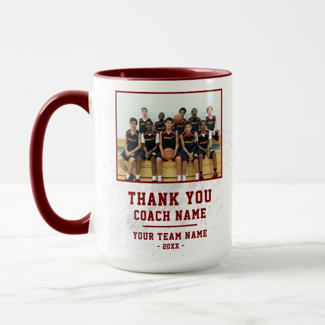 Red Thank you Coach Team Name Photo Tasse (Links)