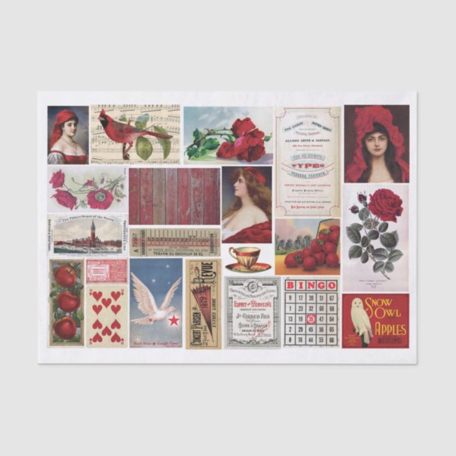 Red Themed Collage mit Rote Rose, Hübsche Girls et Seidenpapier (Vorderseite)